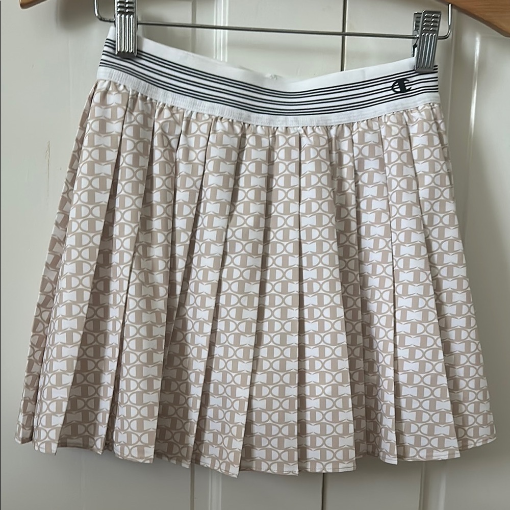 Champion White and Brown Pleated Skater Skirt